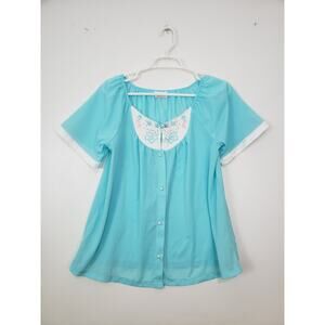 (M5) Vintage Kelly Reed Women's Pajama Top Size S Embroidered Short Sleeve USA